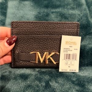 Michael Kors Black Leather Card Holder with Gold Logo
